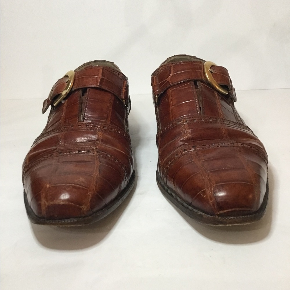 R Martegani Men’s Brown Alligator Leather Monkstrap  Shoes Size 10.5 - Picture 2 of 10